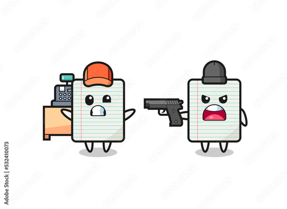 illustration of the cute paper as a cashier is pointed a gun by a robber illustration of the cute paper as a cashier is pointed a gun by a robber