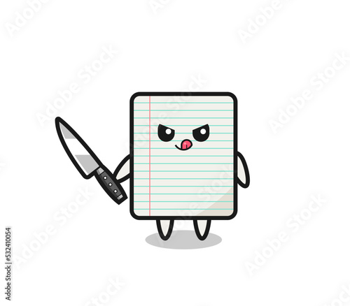 cute paper mascot as a psychopath holding a knife