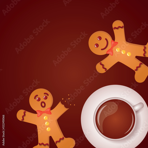 sweet tasty gingerbread man and coffee on christmas morning