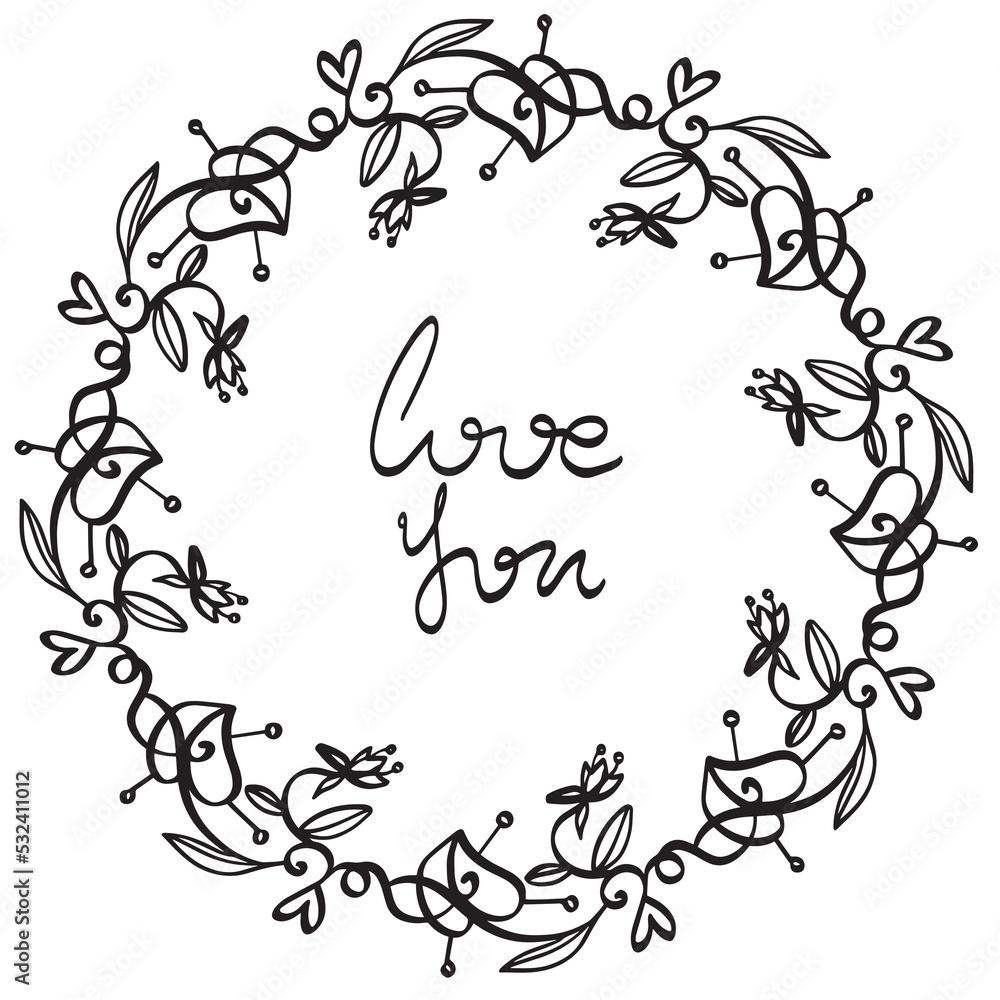 Wreath from lines and decorative flowers with a sign Wreath from lines and decorative flowers with a sign