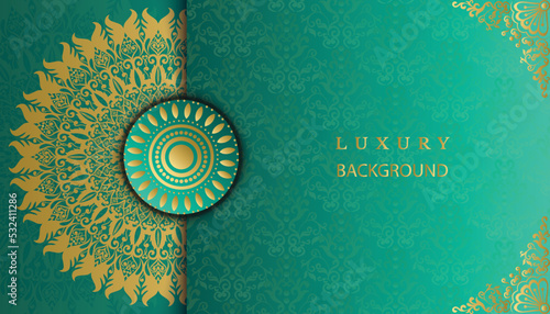 Decorative gorgeous beautiful mandala style greeting card. Arabesque style decorative mandala background. Design for invitation, wedding card, Diwali, decoration. India, Indian, Arabic, Damask, 