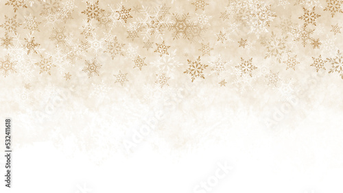 上から降る雪の結晶の背景(ゴールド)