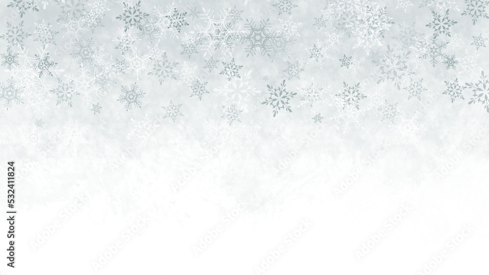 上から降る雪の結晶の背景(シルバー)