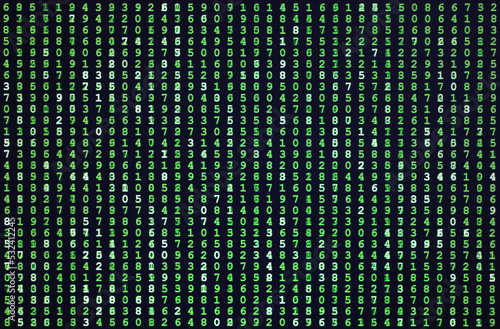 Green matrix motion background or Spy code number pattern on screen 