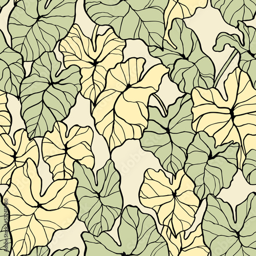 Seamless vector pattern. hand drawn illustration with caladium foliage. Pattern from house plants.