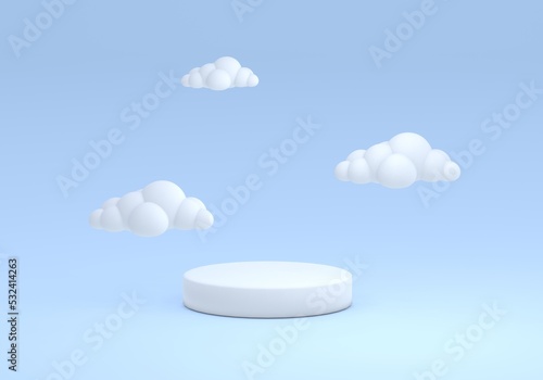 Podium background for product presentation branding and packaging. studio stage with cloud on background. 3d render
