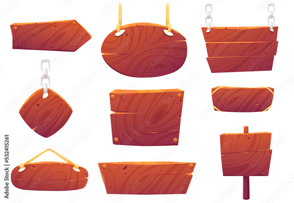 Blank wooden signs cartoon set isolated on white. Vector illustration ...
