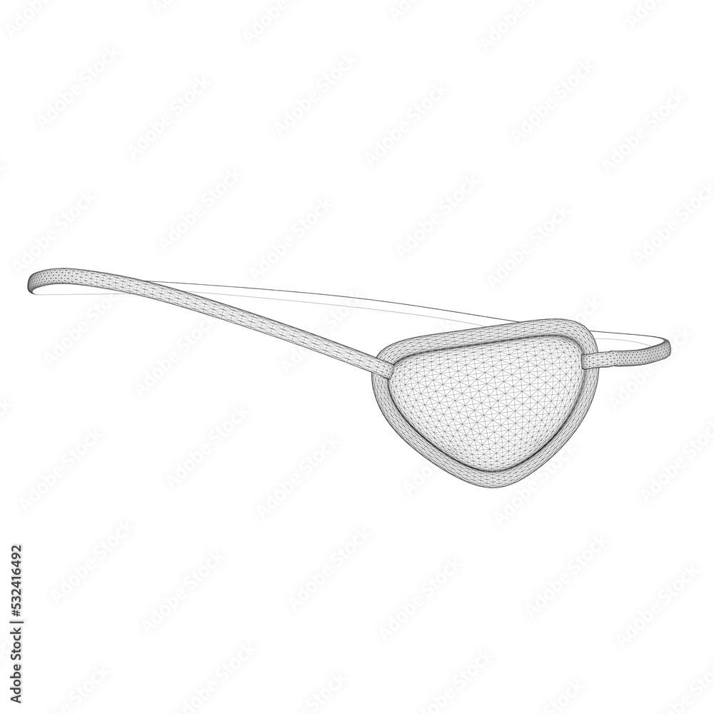 Human eye patch wireframe from black lines isolated on white background. Pirate eye patch. Front view. 3D. Vector illustration. Human eye patch wireframe from black lines isolated on white background. Pirate eye patch. Front view. 3D. Vector illustration.