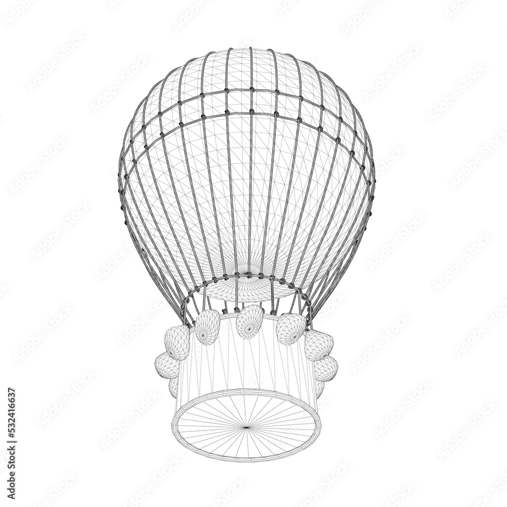 Obraz premium Hot air balloon wireframe from black lines isolated on white background. Bottom view. 3D. Vector illustration.