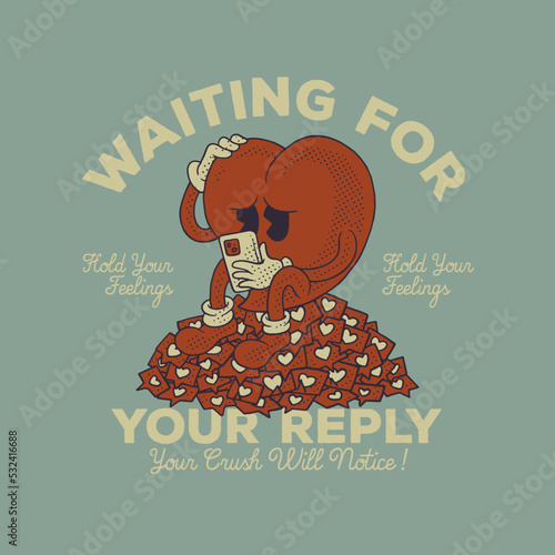 Cartoon emblem of worried heart mascot with retro style