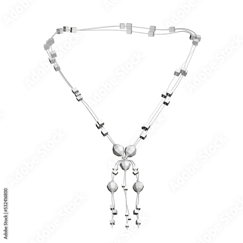 Polygonal model of a necklace with stones isolated on a white background. Front view. 3D. Vector illustration.