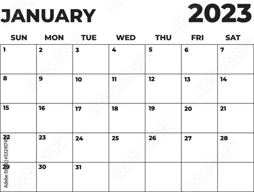January 2023 Black and White Monday Start Landscaped Monthly Planner