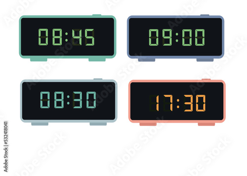 A set of digital clocks. Electronic numbers. Vector illustration.