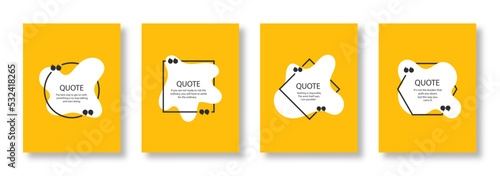 Quote box frame set. Outline quote text box with brackets. Quote speech bubble blank template. Vector illustration.
