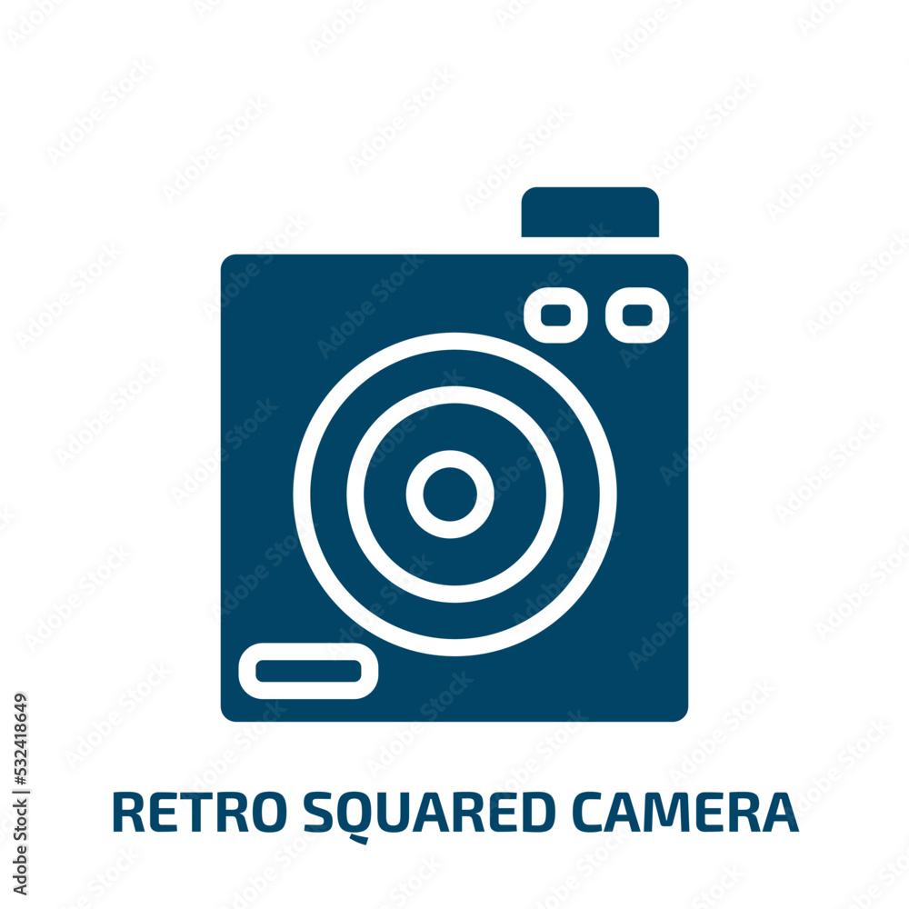 retro squared camera icon from technology collection. Filled retro squared camera, camera, retro glyph icons isolated on white background. Black vector retro squared camera sign, symbol for web design retro squared camera icon from technology collection. Filled retro squared camera, camera, retro glyph icons isolated on white background. Black vector retro squared camera sign, symbol for web design