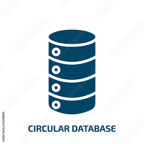 circular database icon from technology collection. Filled circular database, database, circular glyph icons isolated on white background. Black vector circular database sign, symbol for web design and