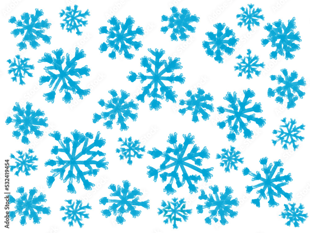 Hand painted blue snowflakes. Happy and merry Christmas background.