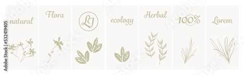 Green herbal collection. herbal supplements icons elements. Vector illustration.