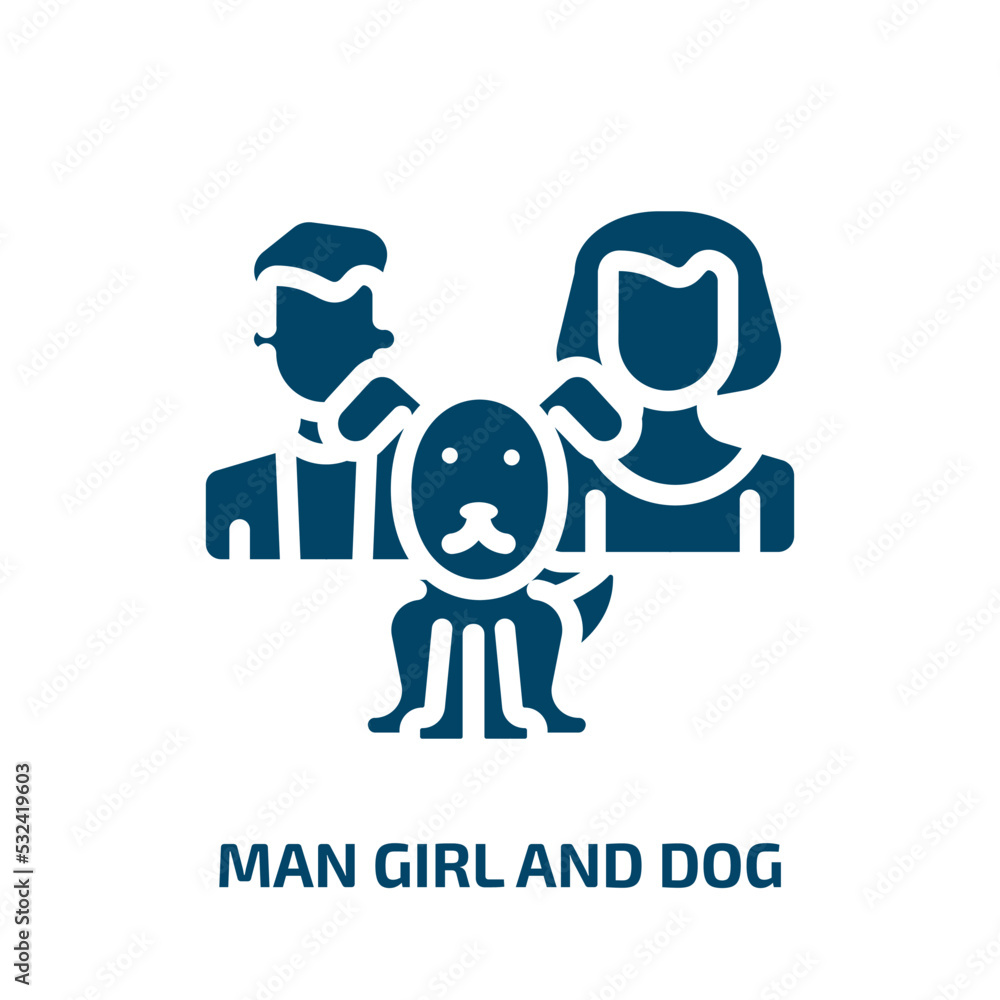 man girl and dog icon from people collection. Filled man girl and dog, girl, dog glyph icons isolated on white background. Black vector man girl and dog sign, symbol for web design and mobile apps man girl and dog icon from people collection. Filled man girl and dog, girl, dog glyph icons isolated on white background. Black vector man girl and dog sign, symbol for web design and mobile apps