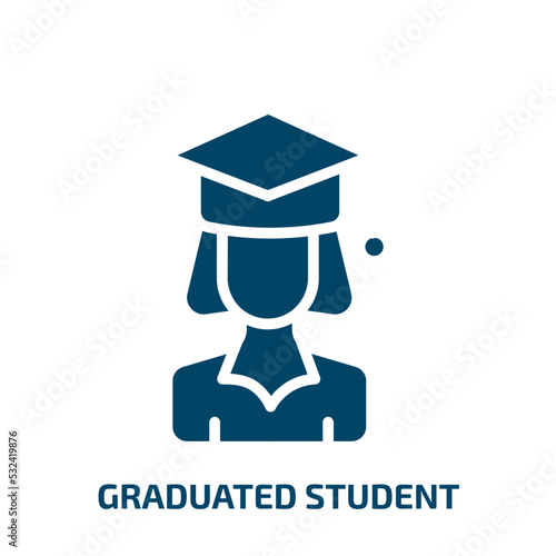 graduated student icon from people collection. Filled graduated student, school, student glyph icons isolated on white background. Black vector graduated student sign, symbol for web design and mobile