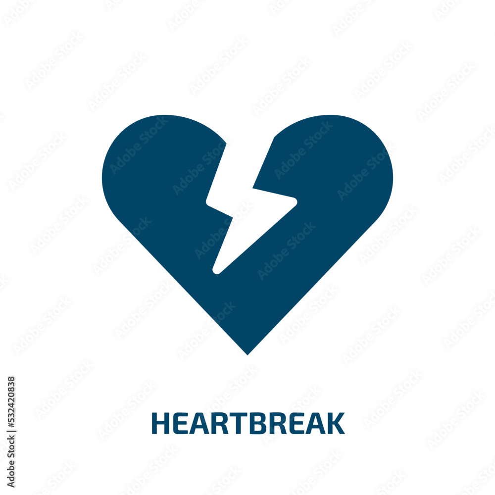 heartbreak icon from shapes collection. Filled heartbreak, romance, break glyph icons isolated on white background. Black vector heartbreak sign, symbol for web design and mobile apps heartbreak icon from shapes collection. Filled heartbreak, romance, break glyph icons isolated on white background. Black vector heartbreak sign, symbol for web design and mobile apps