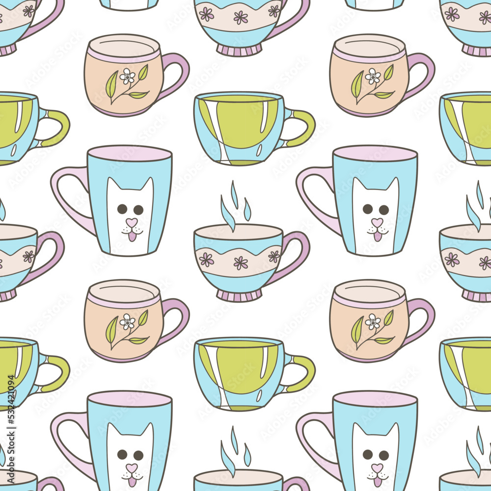 vector seamless pattern on the fun cups for tea and coffee vector seamless pattern on the fun cups for tea and coffee