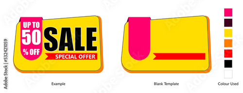 Up to 50% Off Sale tag with a blank template. Ideal for Sale or Discount promotion. Vector design. Blank template is ready to use for any message. 