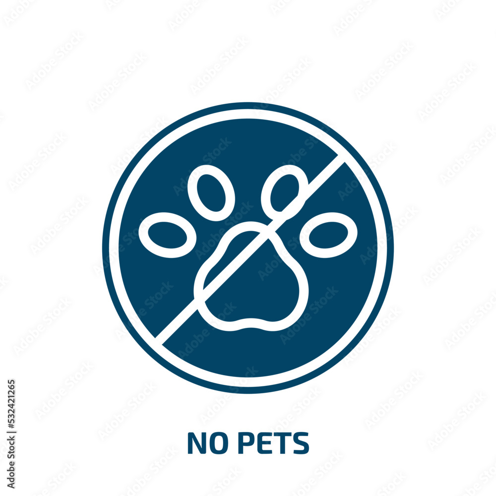 no pets icon from signs collection. Filled no pets, pet, animal glyph icons isolated on white background. Black vector no pets sign, symbol for web design and mobile apps