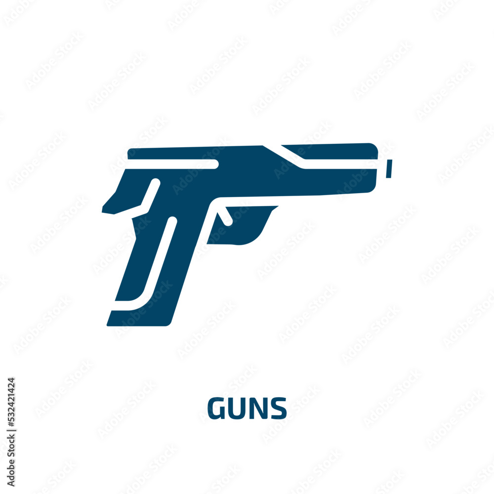 guns icon from signs collection. Filled guns, gun, weapon glyph icons isolated on white background. Black vector guns sign, symbol for web design and mobile apps guns icon from signs collection. Filled guns, gun, weapon glyph icons isolated on white background. Black vector guns sign, symbol for web design and mobile apps