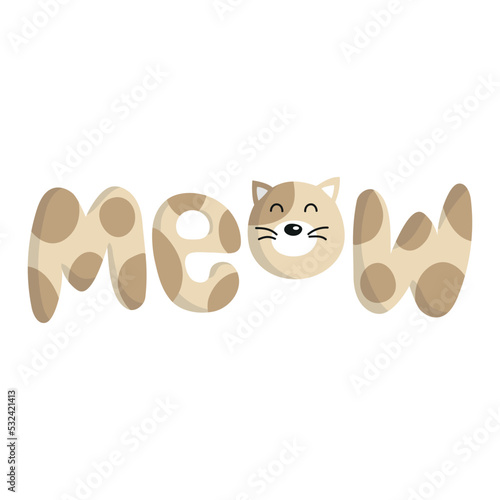 Meow, handmade lettering, illustration