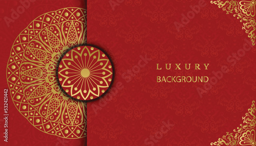 Decorative gold vintage mandala design background in gold color. Decorative greeting card. Design for invitation, wedding card, Diwali, decoration. India, Indian, Arabic, Damask,  Turkish, Dubai,