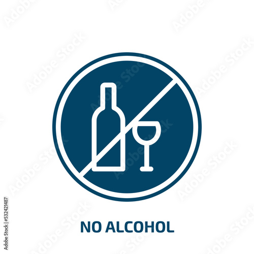 no alcohol icon from signs collection. Filled no alcohol, alcohol, bottle glyph icons isolated on white background. Black vector no alcohol sign, symbol for web design and mobile apps