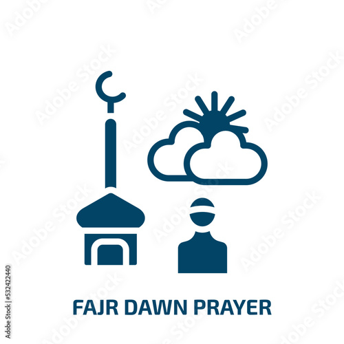 fajr dawn prayer icon from religion collection. Filled fajr dawn prayer, allah, islamic glyph icons isolated on white background. Black vector fajr dawn prayer sign, symbol for web design and mobile