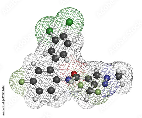Bixafen fungicide molecule, 3D rendering.