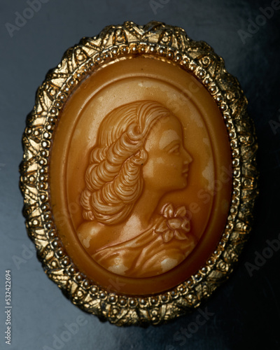Fotografia Details of a cameo with a woman and a gold border