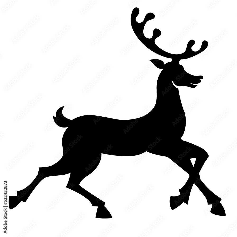 Reindeer cartoon silhouette. Isolated illustration. Black running deer Reindeer cartoon silhouette. Isolated illustration. Black running deer