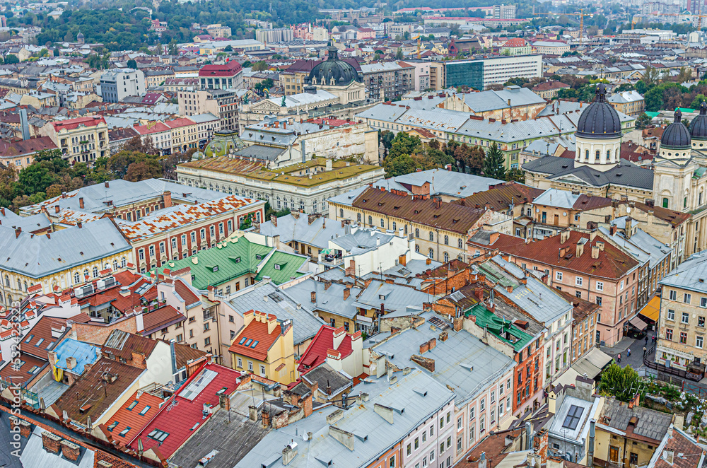 Panorama of the old city in Lviv, Ukraine.
