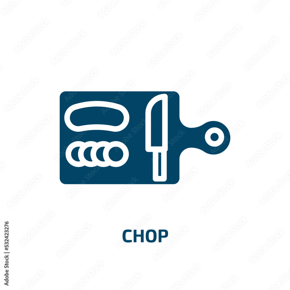 chop icon from food collection. Filled chop, cook, cut glyph icons isolated on white background. Black vector chop sign, symbol for web design and mobile apps