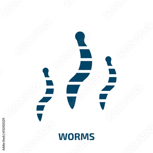 worms icon from food collection. Filled worms, worm, protection glyph icons isolated on white background. Black vector worms sign, symbol for web design and mobile apps