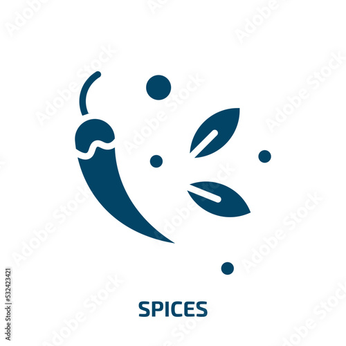 spices icon from food collection. Filled spices, spice, cooking glyph icons isolated on white background. Black vector spices sign, symbol for web design and mobile apps