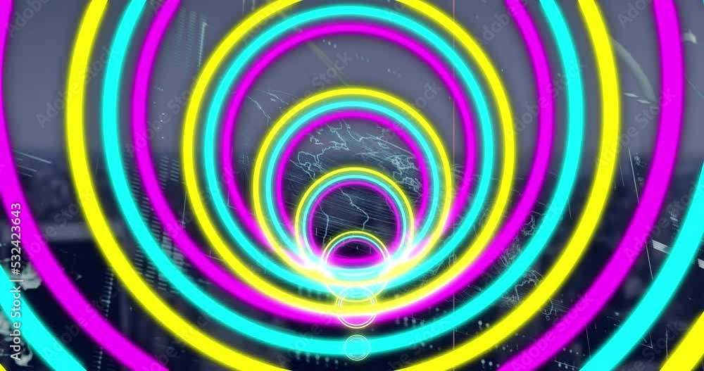 Animation of data processing over neon shapes Animation of data processing over neon shapes
