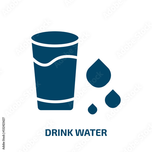 drink water icon from food collection. Filled drink water, water, drink glyph icons isolated on white background. Black vector drink water sign, symbol for web design and mobile apps