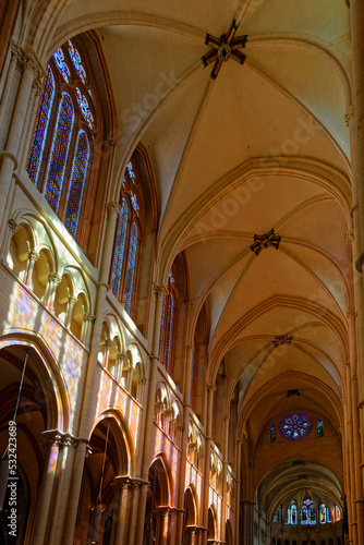 LYON, FRANCE, September 21, 2022 : Inside Saint-Jean Cathedral, in the heart of the medieval and Renaissance district of Vieux-Lyon, of which it is one of the highlights.