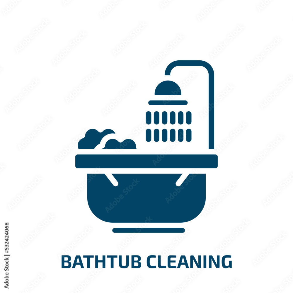 bathtub cleaning icon from cleaning collection. Filled bathtub cleaning, hygiene, bathroom glyph icons isolated on white background. Black vector bathtub cleaning sign, symbol for web design and