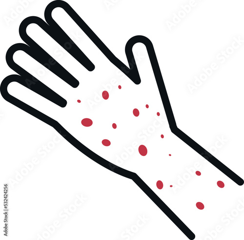 Red rash on human hand. Disease symptom icon