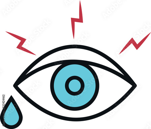 Eye disease icon. Red pain sign with tear drop