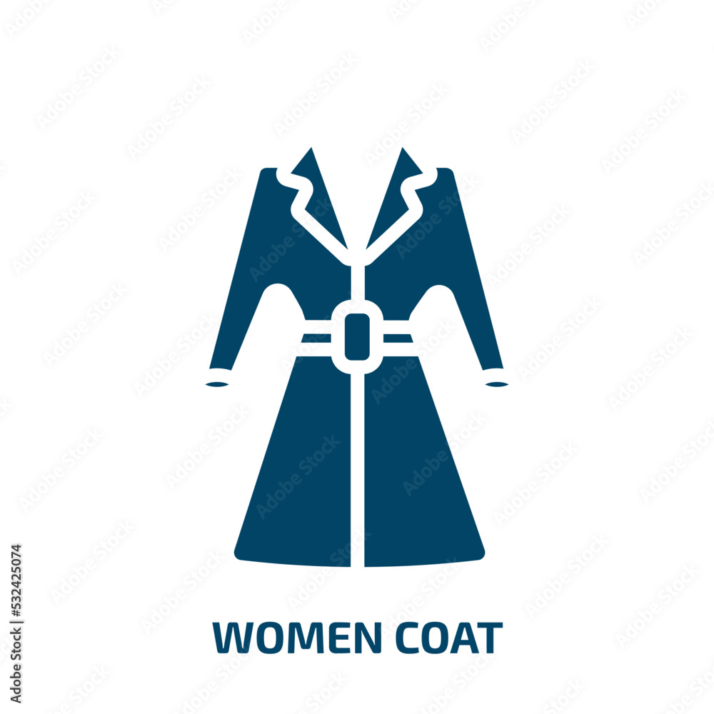 women coat icon from fashion collection. Filled women coat, coat, woman glyph icons isolated on white background. Black vector women coat sign, symbol for web design and mobile apps women coat icon from fashion collection. Filled women coat, coat, woman glyph icons isolated on white background. Black vector women coat sign, symbol for web design and mobile apps
