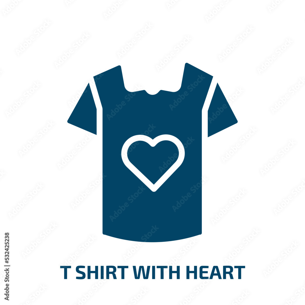 t shirt with heart icon from fashion collection. Filled t shirt with heart, text, love glyph icons isolated on white background. Black vector t shirt with heart sign, symbol for web design and mobile t shirt with heart icon from fashion collection. Filled t shirt with heart, text, love glyph icons isolated on white background. Black vector t shirt with heart sign, symbol for web design and mobile