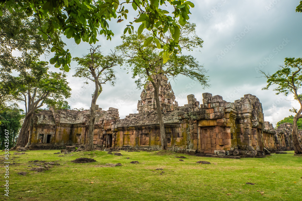 Landscape of Phanom Rung Historical Park is a castle built in the ancient Khmer period located in Buriram Province, Thailand.