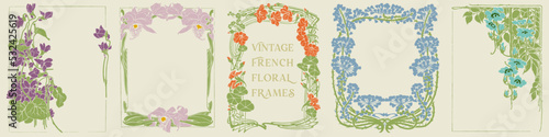 Vintage French floral frames. Book cover design, invitation, label design, packaging, postcard and card template. 